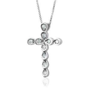 10k White Gold Cross Diamond Pendant Necklace (HI, I, 0.10 carat 
