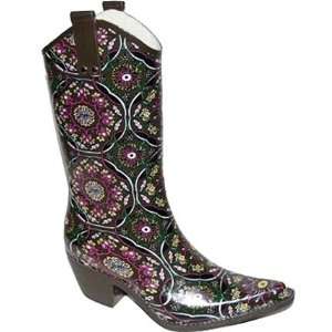   Brown Burgundy Mosaic Cowboy Snow / Rain Boots Size 9 
