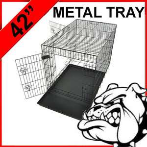   Foldable Black 42 2 Door Dog Cage Crate Kennel with Metal Tray  