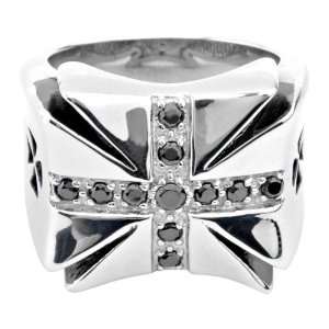  Steel Ring With Cubic Zirconia On A Big Cross In The Front And 