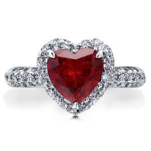 Sterling Silver 925 Heart Ruby Cubic Zirconia CZ Halo Solitaire Ring 