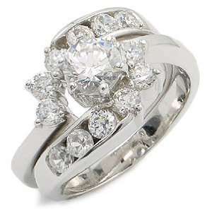     Sterling Silver CZ Engagement & Wedding Ring Set Size 5 Jewelry
