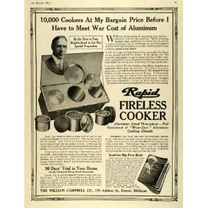 1916 Ad William Campbell Co Rapids Fireless Cooker Aluminum Cookware 
