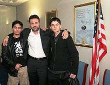 Khaled Hosseini with actors from The Kite Runner , Bahram and Elham 