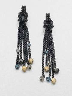   18K Gold & Semi Precious Multi Stone Accented Chain Tassel Earrings