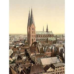 Vintage Travel Poster   St. Marys from St. Peters Clock Tower Lubeck 