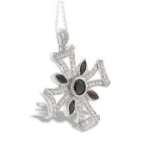Ramona Singer Sterling Silver Iron Cross Necklace with Genuine Onyx 