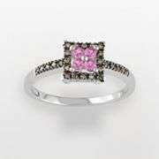   White Gold 1/10 ct. T.W. Brown Diamond and Pink Sapphire Floral Ring