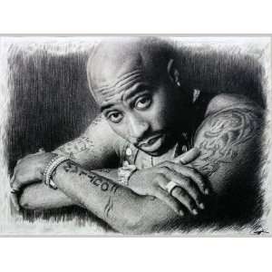  Tupac Shakur Sketch Portrait, Charcoal Graphite Pencil 