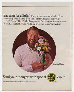 1985 Merlin Olsen FTD Florist Flowers Ad  