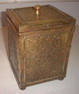 Vintage English Brass Repousse Lead Lined Tea Box  