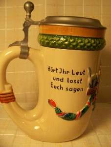 German Stoneware Beer Stien Pewter Lidded  