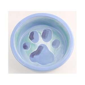   Blue Watercolor Paw Design Ceramic Dog Bowl SMALL: Kitchen & Dining