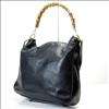   GUCCI BAMBOO HANDLE DESIGN BLACK LEATHER HOBO HAND BAG, MADE IN ITALY