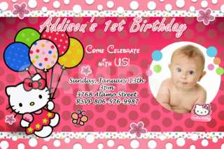 HELLO KITTY BIRTHDAY PARTY INVITATION PINK POLKA DOTS  