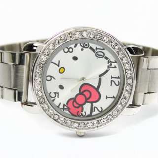 Lovely Ladys Hello Kitty Stainless Steel Bracelet Watch  
