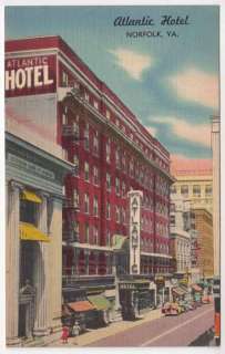 Linen Postcard Atlantic Hotel in Norfolk, Virginia  