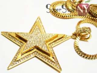Gold Hip Hop Iced Out 3 D Star Pendant Franco Chain 36  