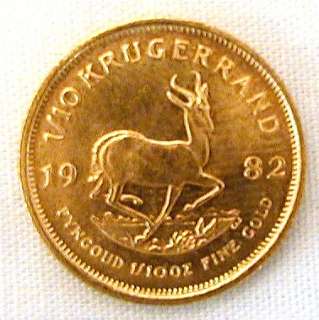 10 Oz .10 One Tenth Ounce KRUGERRAND GOLD 1982 COIN South Africa 