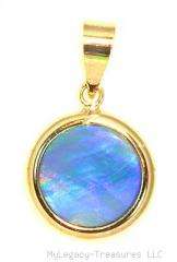 black opal 14K gold pendant round mirror flash violet Australian blue 