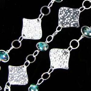   silver plated ring diamond link chain green quartz