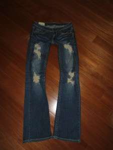 MACHINE Low Rise Stretch Distressed Flap Pkt Destroyed Bootcut Jeans 