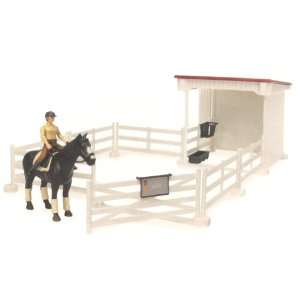   White Horse Shelter w/ Pasture Fence, Horse & Woman Toys & Games