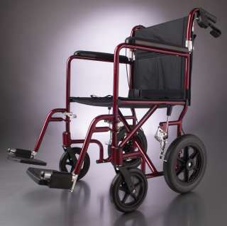 Medline Dlx Aluminum Transport Chair Wheelchair w/ 12 Rear Wheels RED 