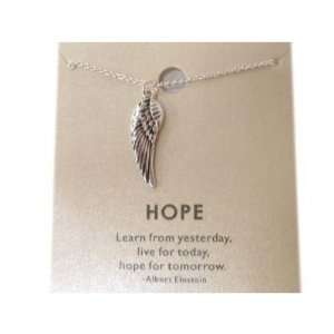   Inspirational Antique Silver Angel Wing Charm Necklace Silver Tone