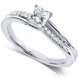 Carat TW Princess and Round Diamond Engagement Ring in 14k White Gold 