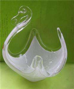 Lovely Murano Art Glass 7 White Swan Candy Dish +Label  