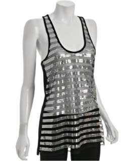 Necessary Objects silver sequin and mesh stripe racerback tank 