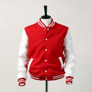 Cotton Varsity Baseball Letterman College Jacket RED & WHITE  