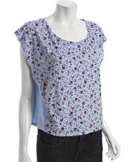 Rebecca Beeson light blue floral jersey cap sleeve top   up to 