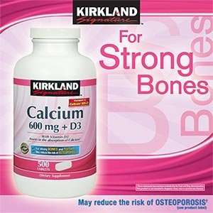 Kirkland Signature Calcium 600 mg + D3 For Strong Bones and Teeth 500 