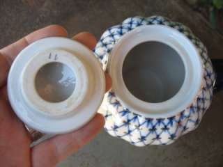 LOMONOSOV Russian porcelain tea pot Cobalt net blue & white w gold 