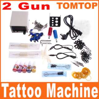   Tattoo Kit Set 2 Tattoo Machine Guns Color Inks Power Supply H4986