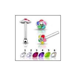   Silver Hand Painted Jeweled Flower Nose Stud Piercing Jewelry Jewelry