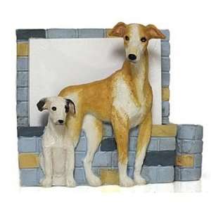   Tan and White Greyhound and Pup Magnetic Note Holder