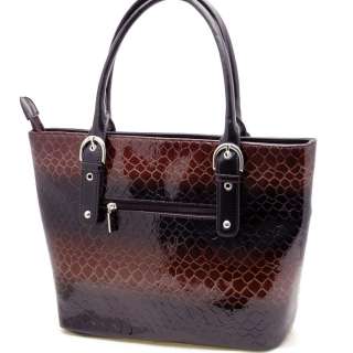 Snake skin embossed tote handbag bag black brown  