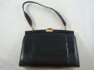Vintage Mid Century Lizard Skin Frame Ladies Trapezoid Handbag  