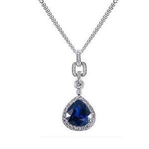    3.28Ct Pear Cut Sapphire & VS Diamond Pendant 14K Gold Jewelry