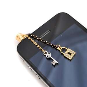   Plated Big Lock and Key Chain Iphone Jack Anti Dust Plug Cover Stopper