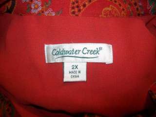 Coldwater Creek Blouse panel over button up pleated sleeves lined silk 