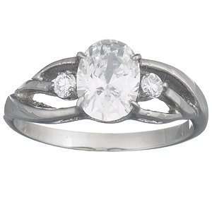   Stainless Steel Cubic Zirconia CZ Trio Promise Ring, Size 6 Jewelry