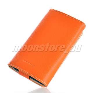 ORANGE LEATHER WALLET CASE COVER CARD POUCH ACCESSORY FOR HTC HD2 HD7 