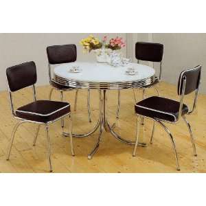   White & Chrome Retro Round Table & Black Chairs Set Furniture & Decor