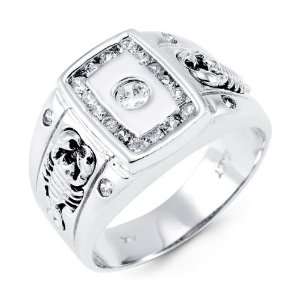    Mens Solid 14k White Gold Round CZ Scorpion Band Ring Jewelry