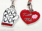 6114A    RED & WHITE MITTEN HEART CELL PHONE PURSE CHARMS  WOW