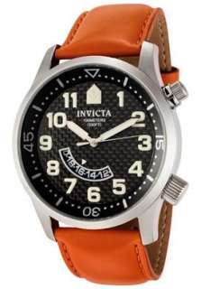   Mens Invicta II Black Carbon Fiber Dial Orange Leather Watch  